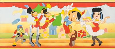 Walt Disney Studios, Pinocchio Wallpaper Mural Concept Gouache and Ink Painting, Mid-20th Century. 