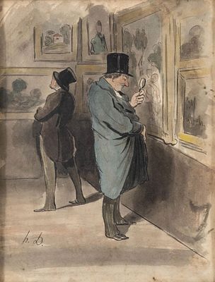 Honor&eacute; Daumier Signed Ink and Watercolor Caricature, “A True Lover of Art," 1847. Keywords: 