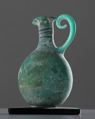 Antique Chinese Glass Pitcher in Gourd Shape, Probably Han Period Bottle. Keywords: Han Dynasty 