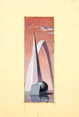 Paul Mantes, France, Gouache Painting Study ‘Geometric Figures’ on Paper, Signed w/ Studio Stamp. 