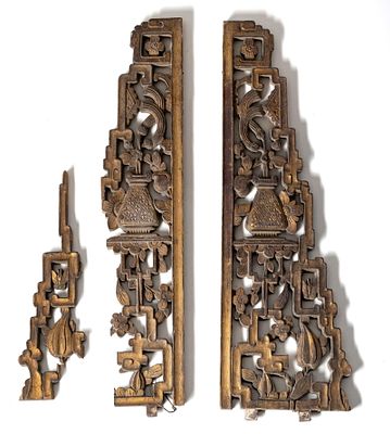 Chinese Carved and Gilded Wood Openwork Architectural Fragments, 19th Century. Keywords: No 