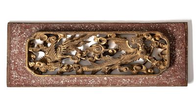 Chinese Gilded Wood Carved Phoenix Panel, Qing Dynasty, 19th Century. Keywords: No reserve 