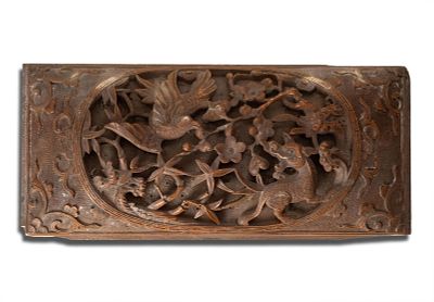 Chinese Carved Hardwood Panel with Phoenix and Qilin Motifs, 19th Century. Keywords: Chinese 