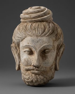 Gandhara Carved Stone Buddha Head, 1st–5th Century,. Keywords: Greco-Buddhist, Kushan period 