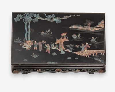 Chinese Black Coromandel Lacquer Inlay Low Table. Keywords: No reserve, Ming Dynasty revival 