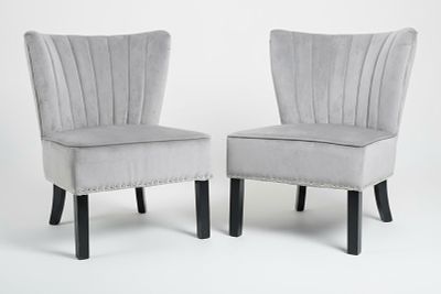 Pair of Art Deco Design Gray Channel-Back Lounge Chairs. Keywords: No reserve, mid-century 
