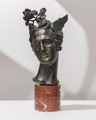 Winged Goddess of Victory Bronze Bust, Early 20th Century, Valsuani, Foundry Mark. Keywords: 