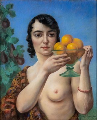 Raphael Manchon Signed French Early 20th Century Pastel on Paper Painting, Fruits of Spain. Keywo 