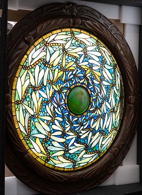 Huge Skylight/Window/Dome Dragonfly Tiffany Studios New York Tag in Frame: 52 in, Glass: 40 in. 