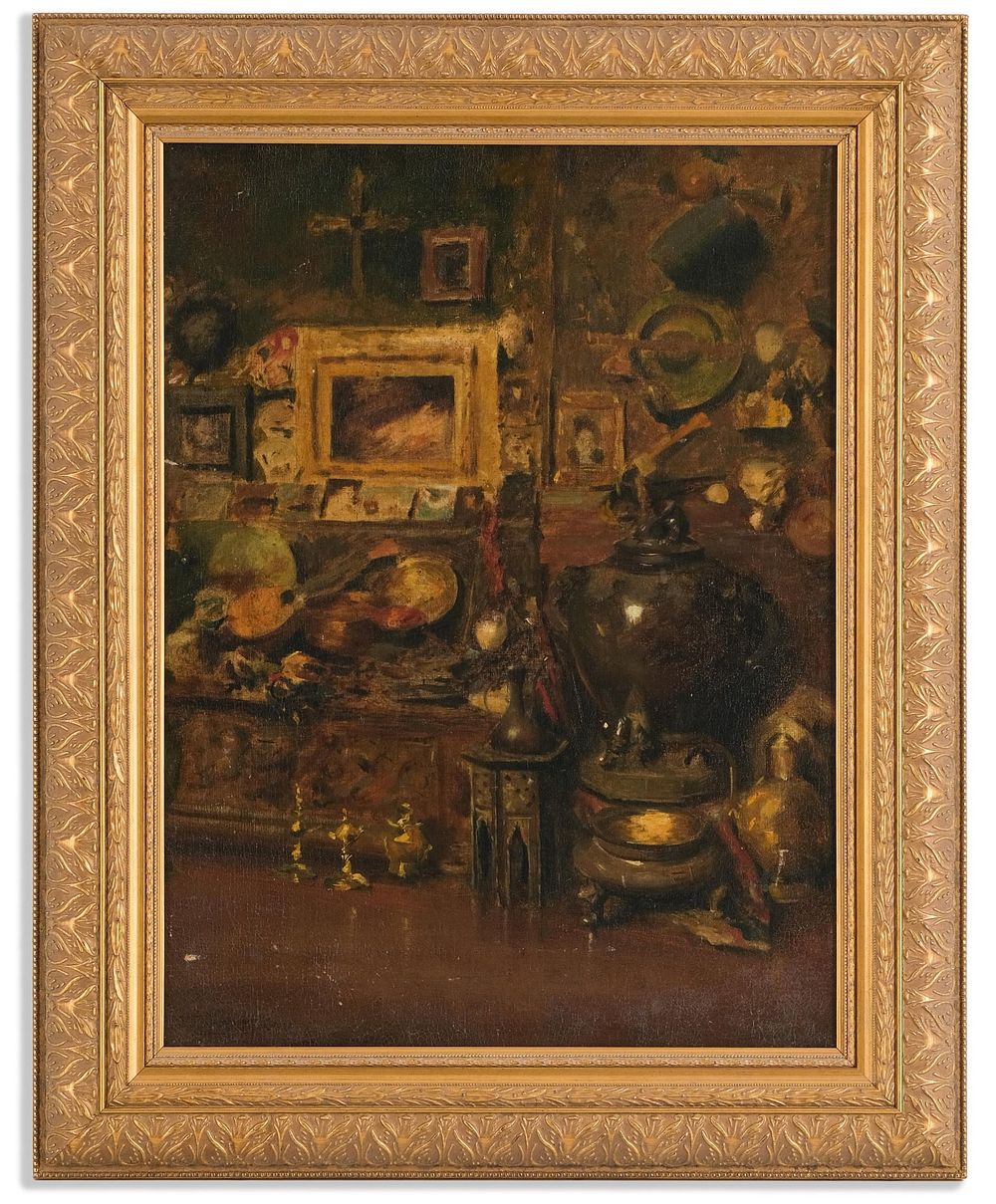 Lot 178: William Merritt Chase, Signed Interior Of The Artist's Studio Oil on Canvas Painting, Early 20th