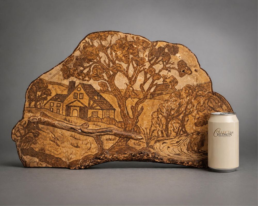 Lot 213: Signed Landscape Folk Art Carved Mushroom