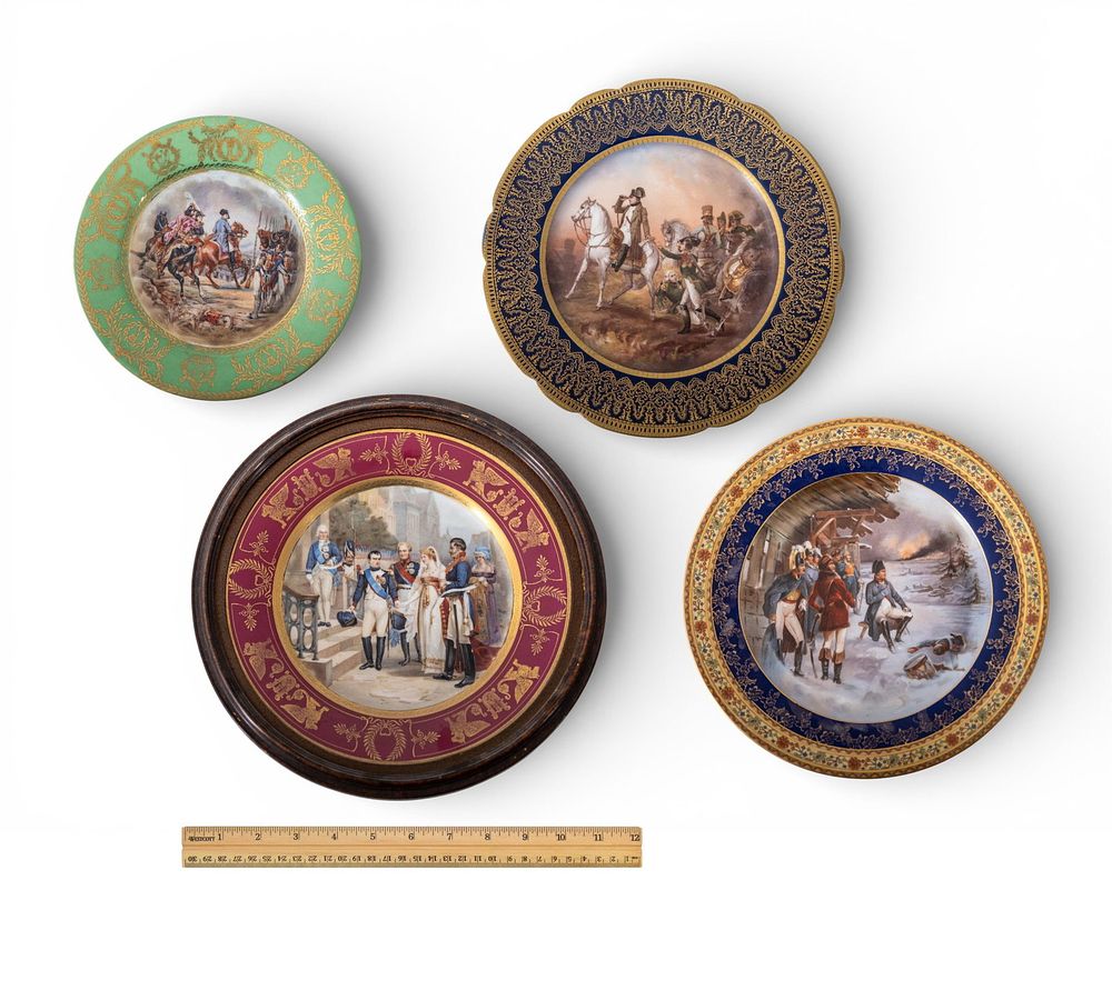 Lot 217: Napoleonic Porcelain Cabinet Sevres Style Antique Display Picture Plates