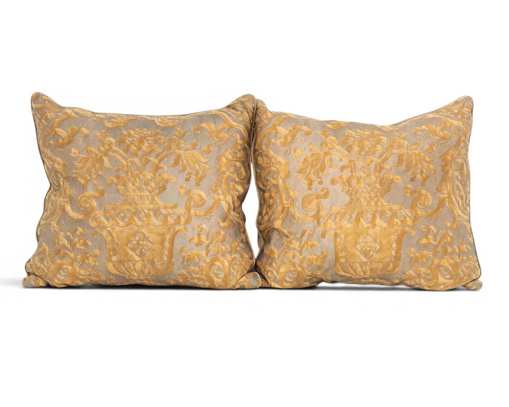 Lot 281: Pair Of Fortuny Gold And Silver Patterned Pillows