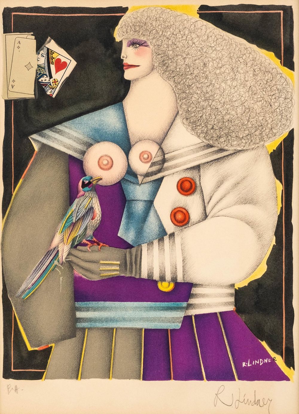 Lot 282: Richard Lindner, Double Signed Artist Proof Lithograph, *Queen of Hearts*