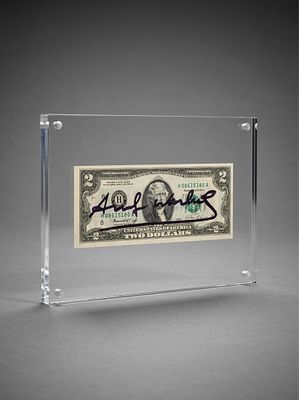 Andy Warhol POP ART Hand Signed Two Dollar Bill with COA. Keywords: NO RESERVE, pop art 