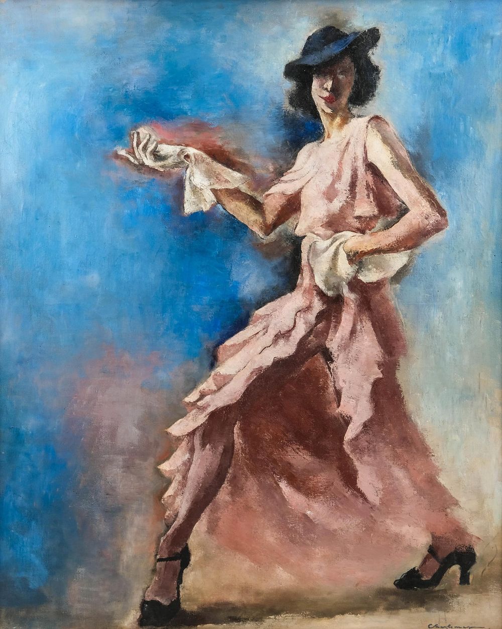 Lot 321: Paul Charlemagne Signed, France, 1936, Art Deco Oil Painting ‘Agnes in Pink’