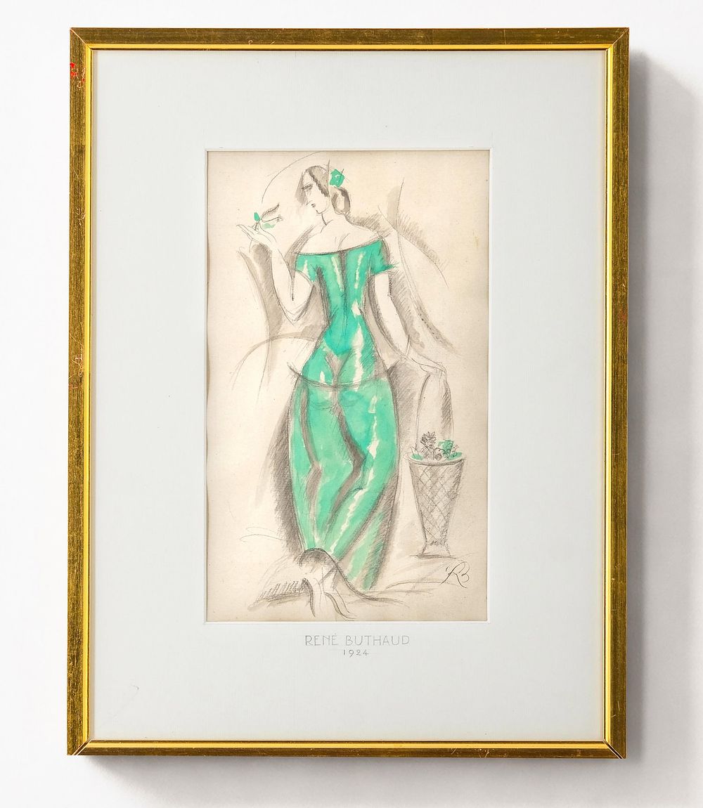 Lot 341: René Buthaud Art Deco Gouache & Pencil on Paper Painting, Signed, 1924