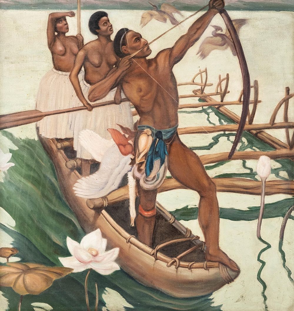 Lot 342: 20th Century Stylized Hunting Scene Oil On Canvas Painting