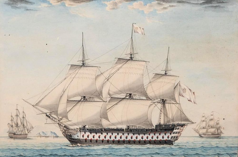 Lot 357: Emric Piux's 1804 Signed Watercolor Nautical Painting