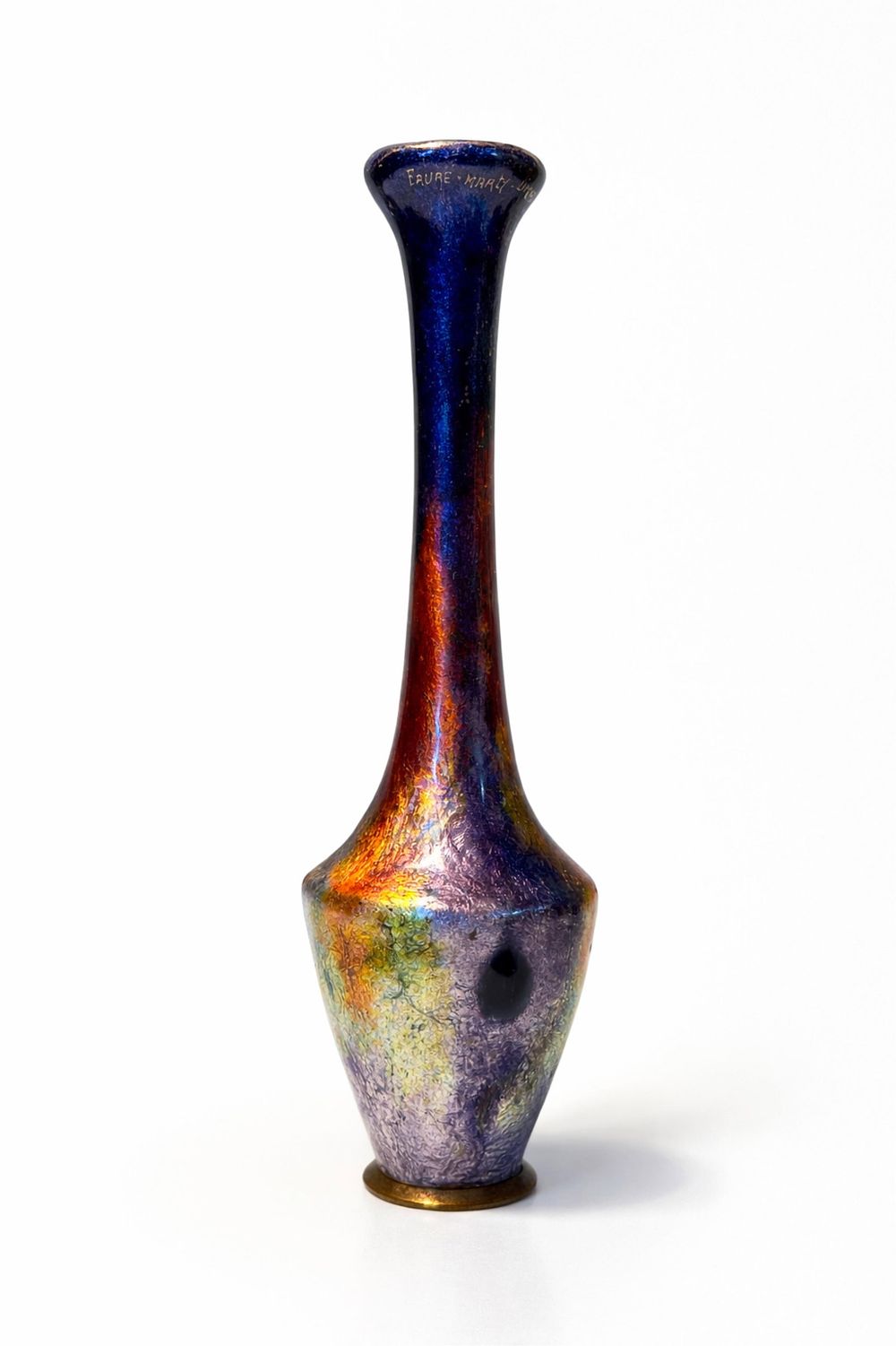 Lot 363: Camille FAURE & Alexandre MARTY - Limoges Enamelled Copperware Rose Vase, Art Nouveau