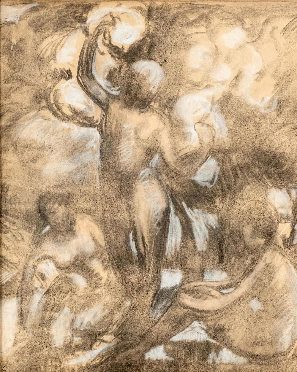 Lot 366: Paul-Elie Gernez Double-Sided Charcoal and Gouache Highlight Painting / Drawing