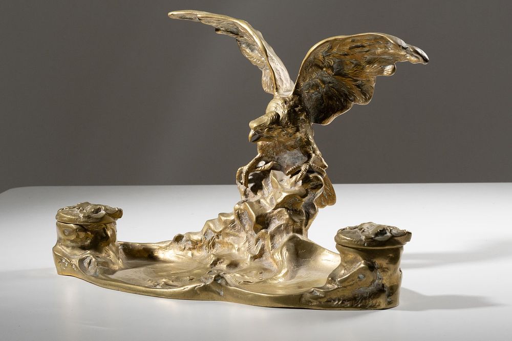 Lot 418: Albert Marionnet, Signed, Art Nouveau Gilt Bronze Eagle Inkwell, c.1900