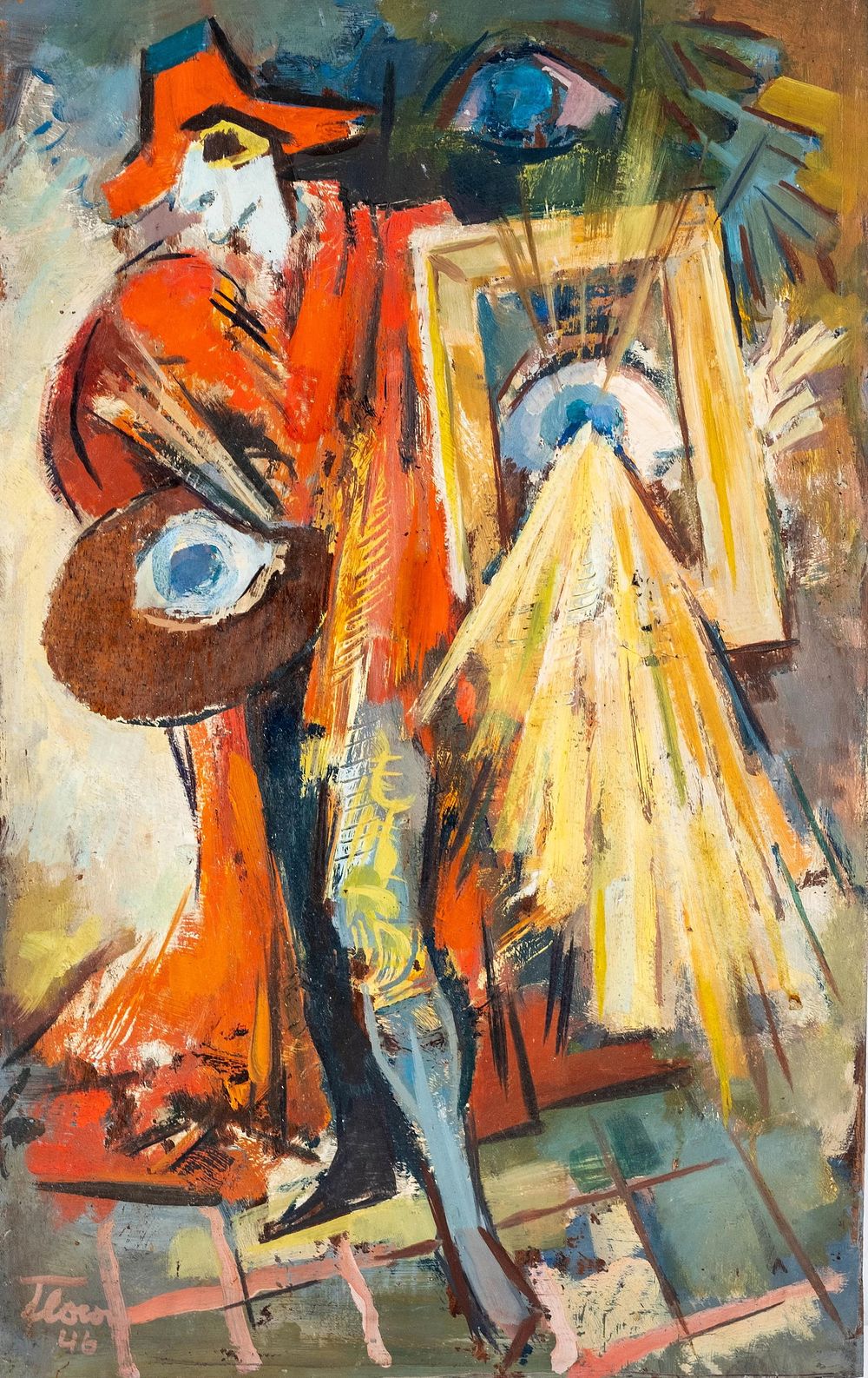 Lot 432: Albert Flocon, French, 1946, Signed Oil on Panel Painting “Clown Painter