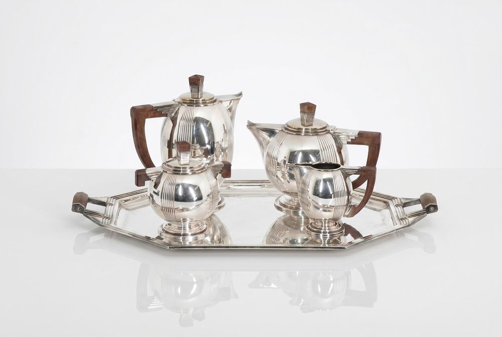 Lot 450: French Art Deco Silver Plated Tea Set, Circa 1930's