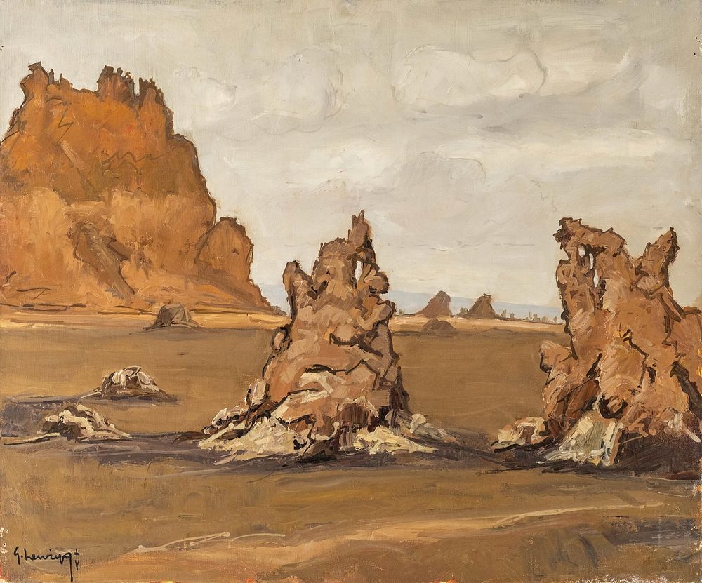 Lot 467: Gustave Hervigo Lake Abbe East Africa Landscape Oil Painting, Signed