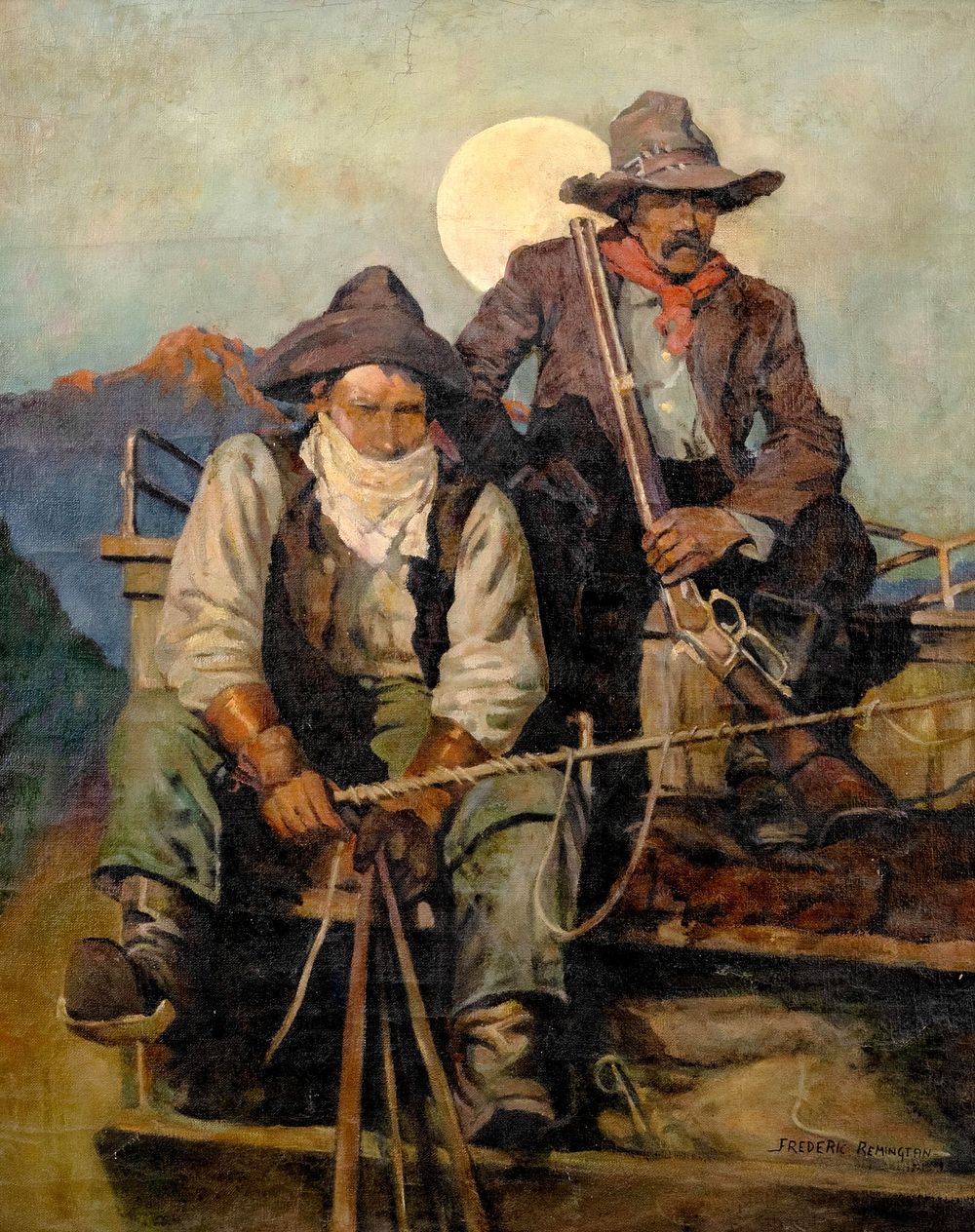 Lot 2: N.C. Wyeth (After), 'On the Coach Box,' Signed Oil on Canvas Painting - No Reserve