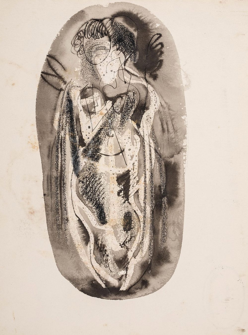 Lot 30: Konrad Cramer Estate-Stamped Monotype and Ink Painting - No Reserve