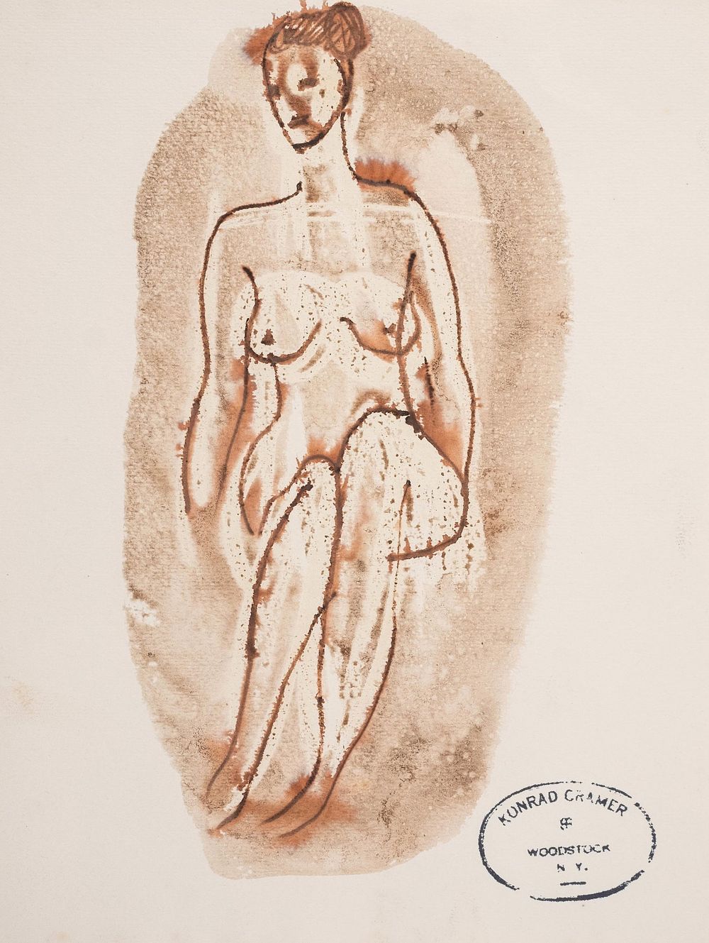Lot 53: Konrad Cramer Estate-Stamped Monotype and Ink Painting - No Reserve