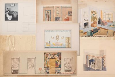Rudolph Blomberg, Interior and Furniture Design Art Deco Drawings and Paintings - No Reserve. Key 