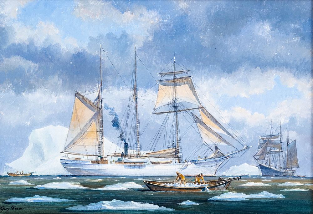 Lot 58: Guy Peron, 'Three Masts Near the Ice Floe' Signed Oil on Canvas Painting