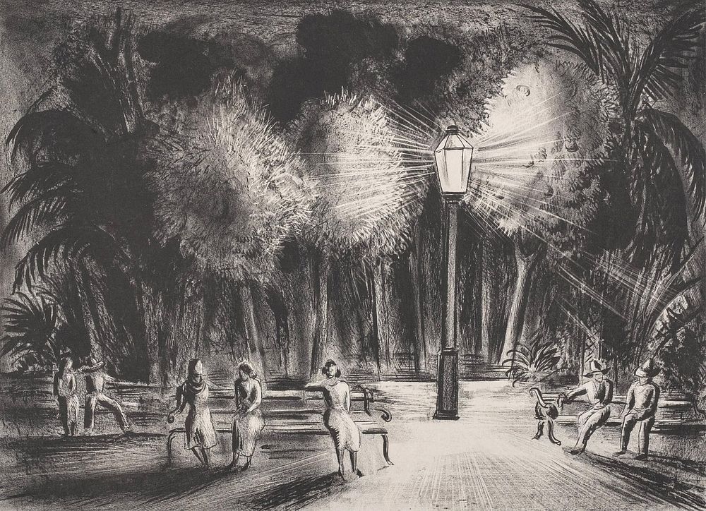 Lot 69: Konrad Cramer, 'Plaza at Night' Signed 1934 Lithograph - No Reserve