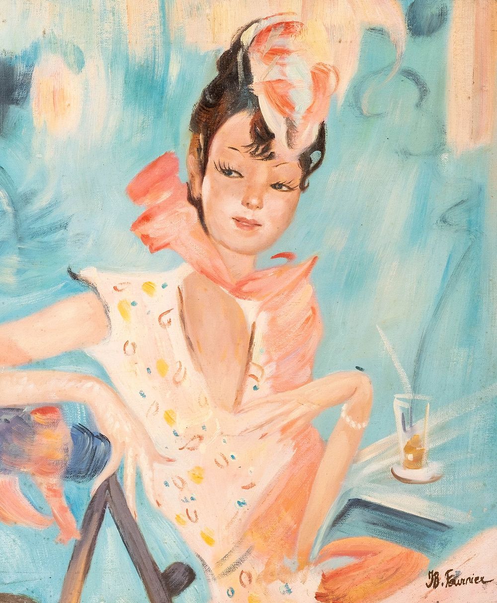 Lot 101: J.B. Fournier, Elegant Parisian Woman Signed Oil on Canvas Painting - No Reserve