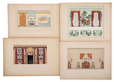 Rudolph Bloomberg, Group of Four Interior Design Watercolor Renderings, One Signed - No Reserve. 