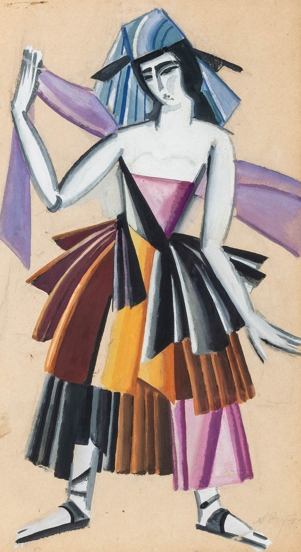 Lot 157: Alexandra Exter Signed Costume Design Gouache Painting - No Reserve