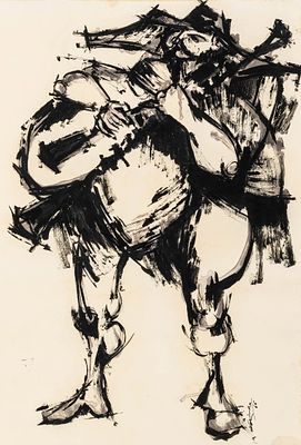 Abstract Ink Reclining Figure Drawing Signed Dated 1965 - No Reserve. Keywords: Mystery Artist 
