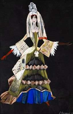 Anna Ryndina, Theater Costume Design Signed 1973 Russian Gouache & Pastel Painting - No Reserve. 