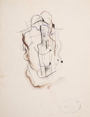 Konrad Cramer, Abstract Figure Mixed Media Drawing - No Reserve. Keywords: American Modernism 
