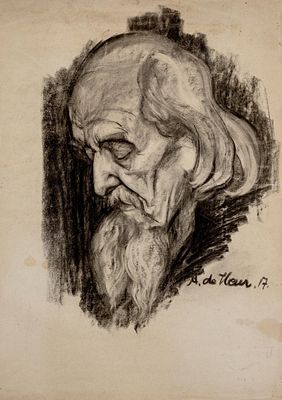 Adolf de Haer Charcoal Portrait Painting, Signed. Keywords: 20th Century Art, Early 20th Century 