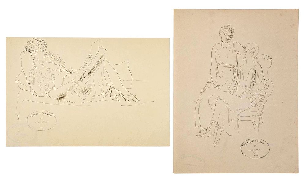 Lot 285: Konrad Cramer Estate-Stamped Figure Ink Drawings - No Reserve