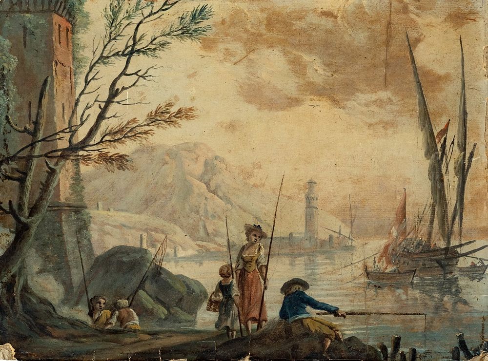 Lot 337: After Lacroix de Marseille, The Fishermen, French School Painting, Early 19th Century - No Reserve