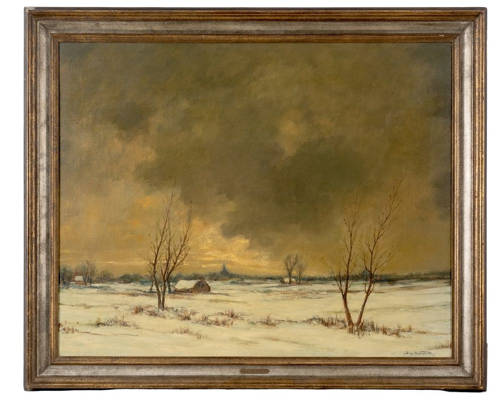 Lot 343: Jos Dufour, 'Winter in Flanders' Belgian Landscape Oil Painting, Signed