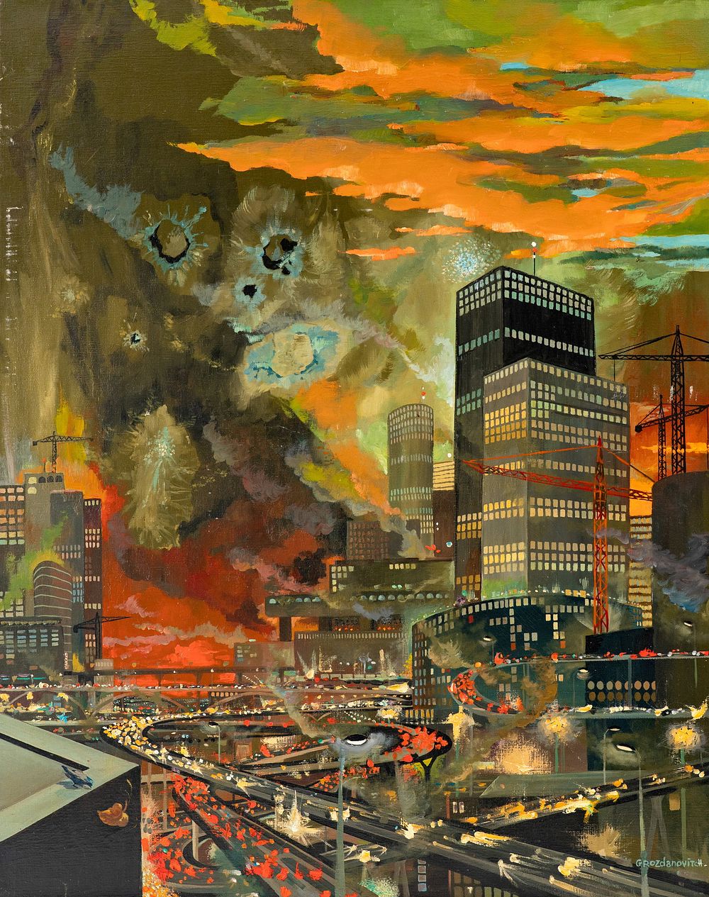 Lot 350: Andre Grozdanovitch, 'Mesange Betonniere' Modernist Cityscape Oil Painting, Signed - No Reserve