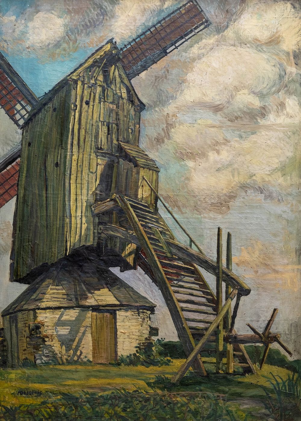 Lot 386: Large 68-inch Alfons Dessenis Signed Belgian Windmill Landscape Painting