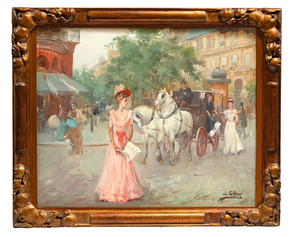 Lot 396: Juan Soler Signed Parisian Street Scene Oil on canvas Painting - No Reserve