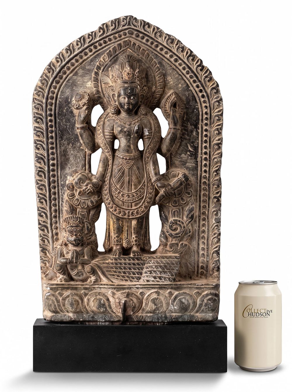 Lot 463: Antique Nepalese Carved Stone Stele Depicting Vishnu 17th-18th Century - No Reserve