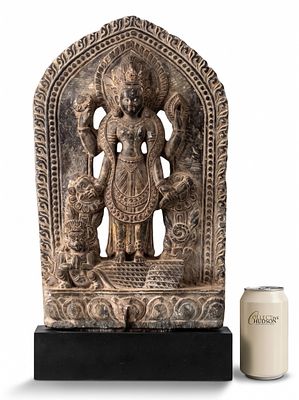 Antique Nepalese Carved Stone Stele Depicting Vishnu 17th-18th Century - No Reserve. Keywords: 